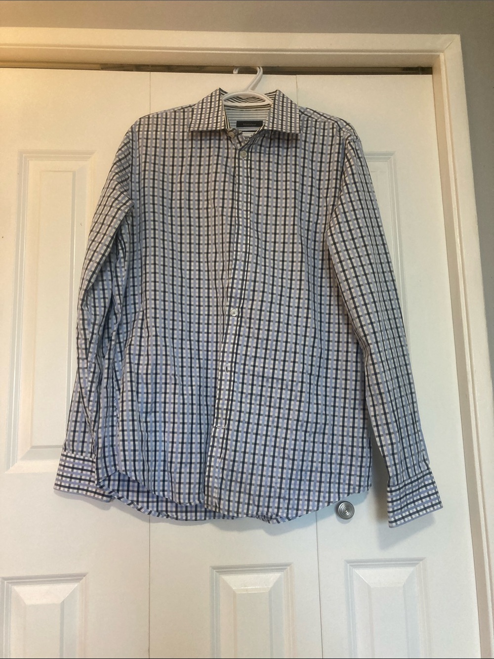 Men's Blue Checked Dress Shirt - Classic Spread Collar